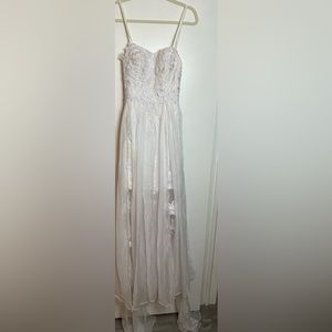 White Flowered Flowing Gown